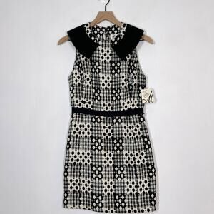 NEW MILLY Dress Women's Size 4 Black White Geometric Wool Sheath Dress
